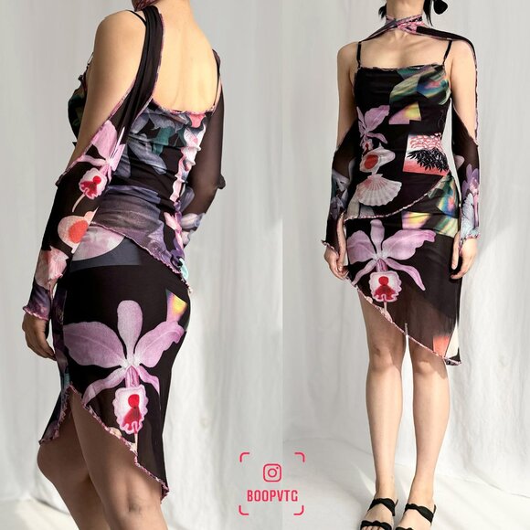 Jean Paul Gaultier fuzzi no tage 3 pieces mesh dress set spaghetti slip dress - Picture 2 of 12